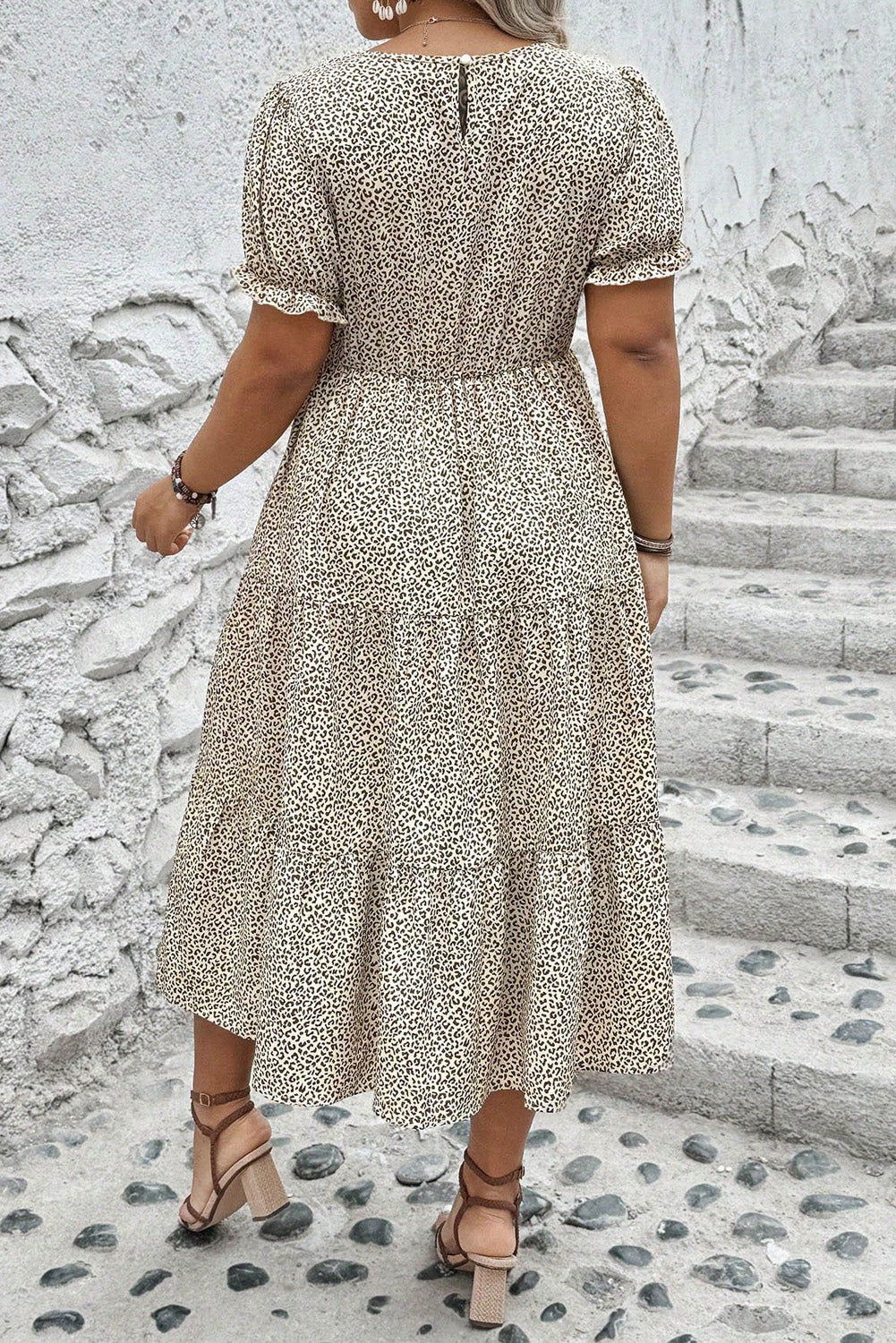Beige Leopard Print Flared Dress
