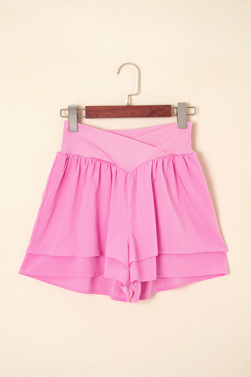 Bright Pink Crossed Waist Shorts