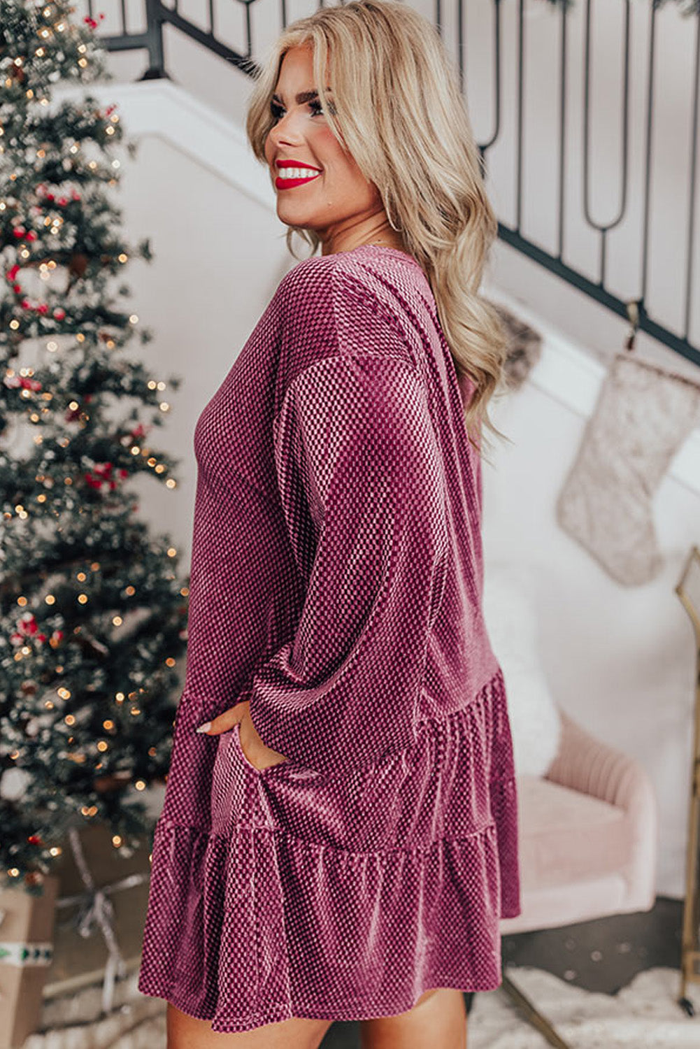 Mauve Velvet Tiered Dress