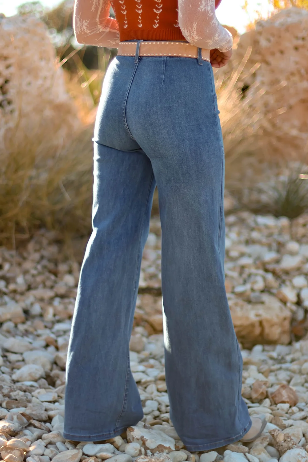 Blue High Waist Wide Leg Jeans