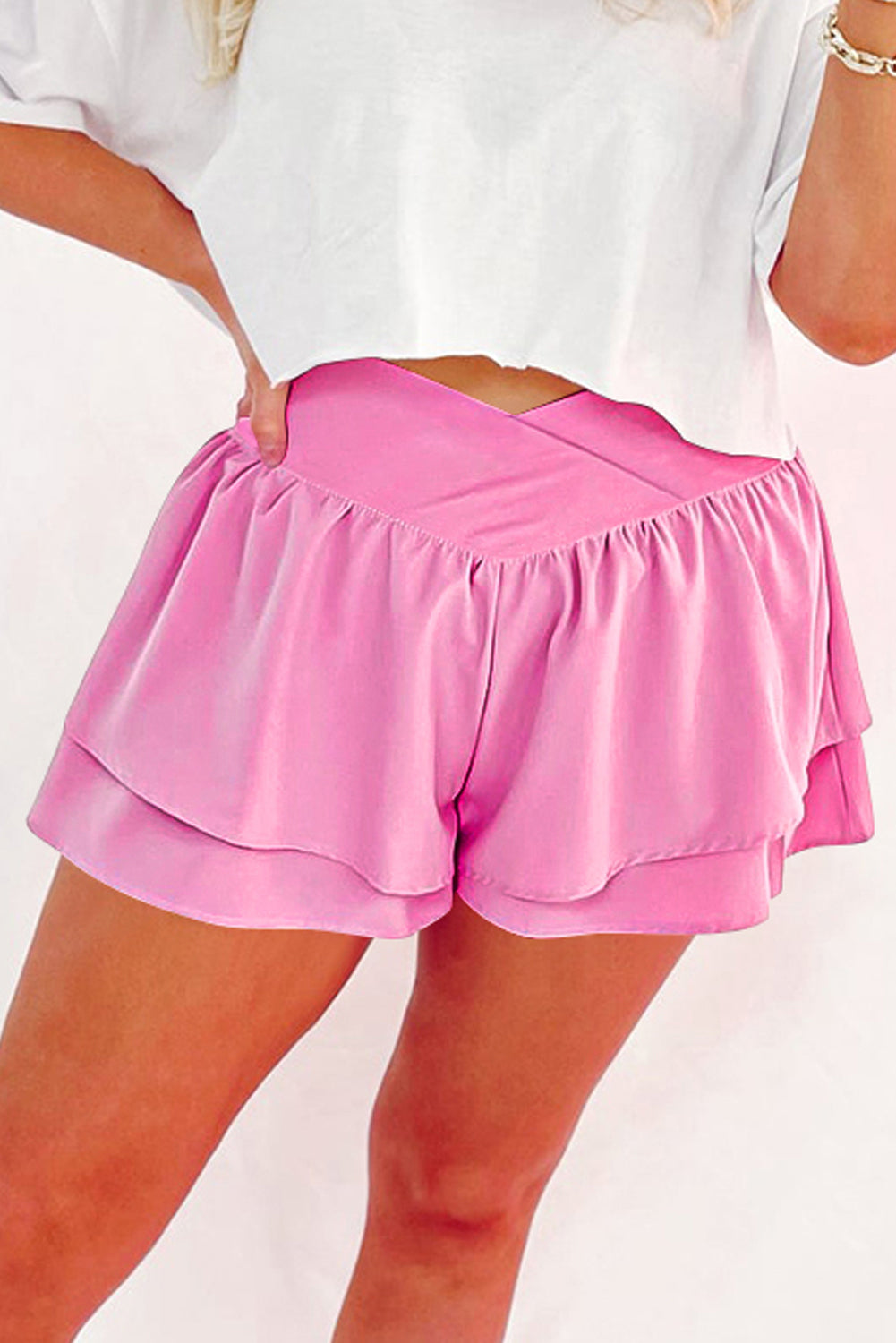 Bright Pink Crossed Waist Shorts