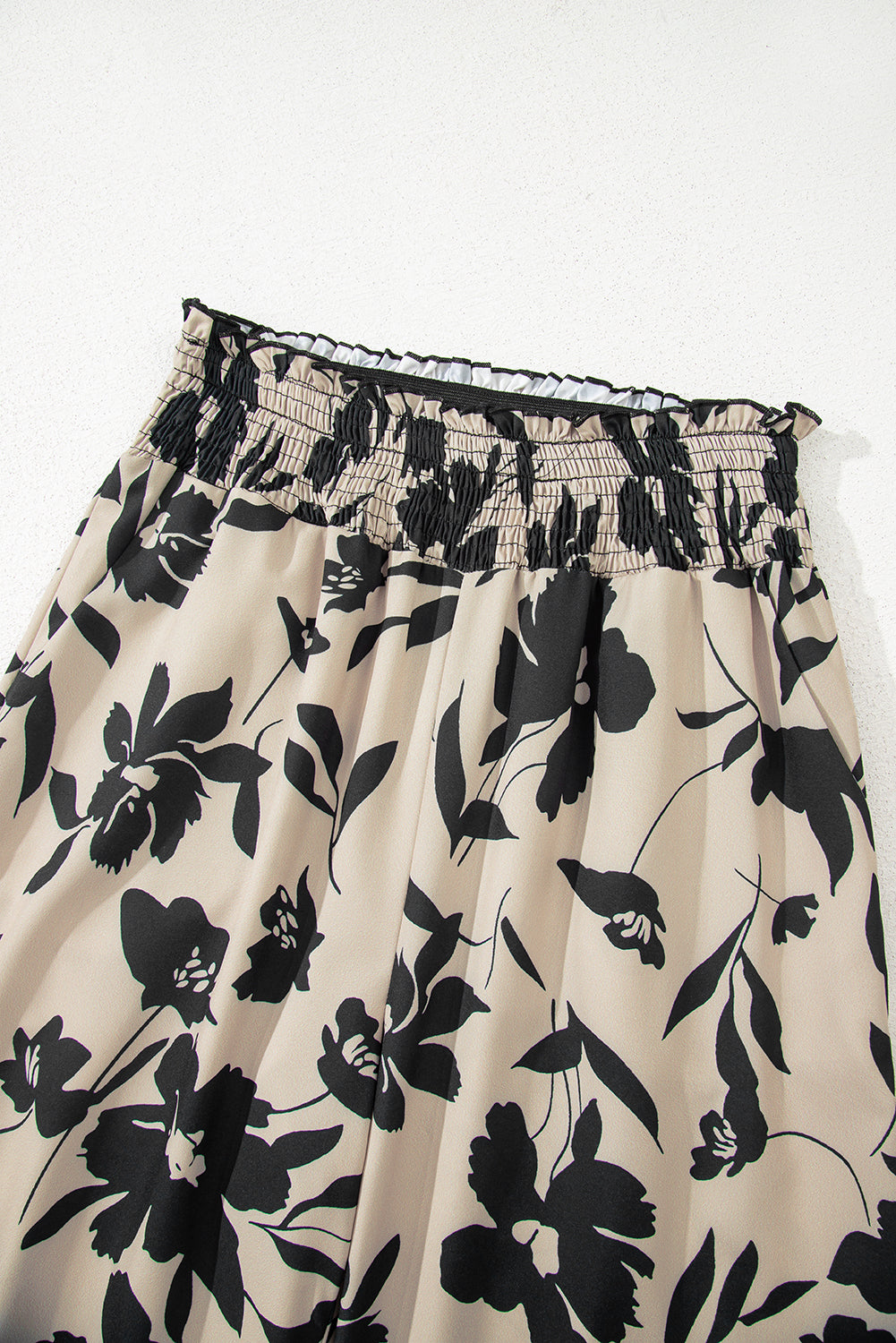 Khaki Floral Print Wide Leg Pants