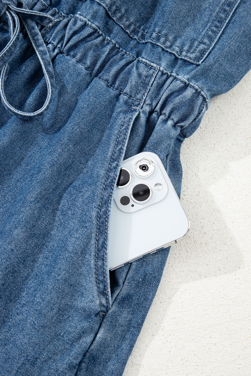 Buckle Straps Denim Romper