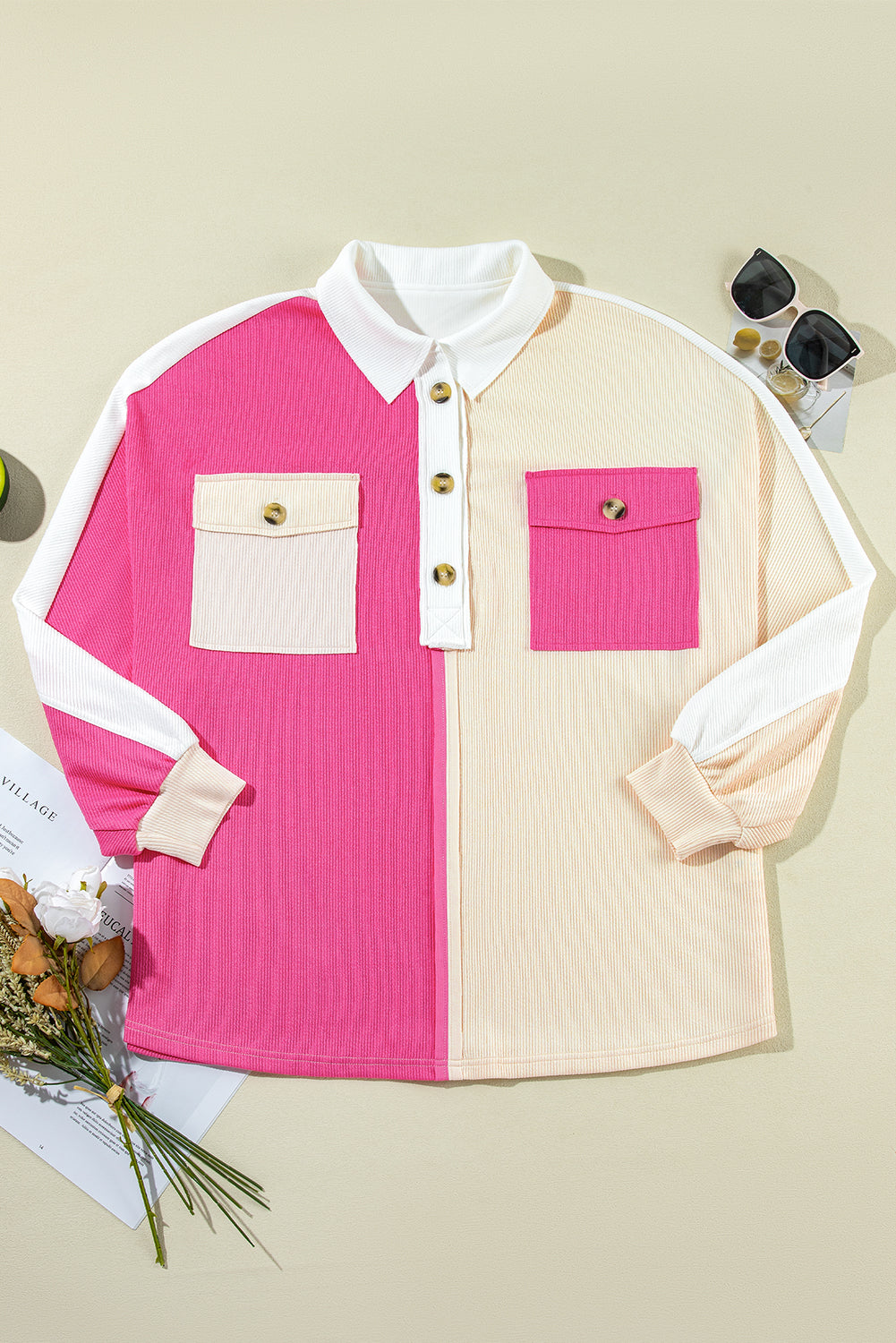 Rose Red Colorblock Oversized Sweatshirt