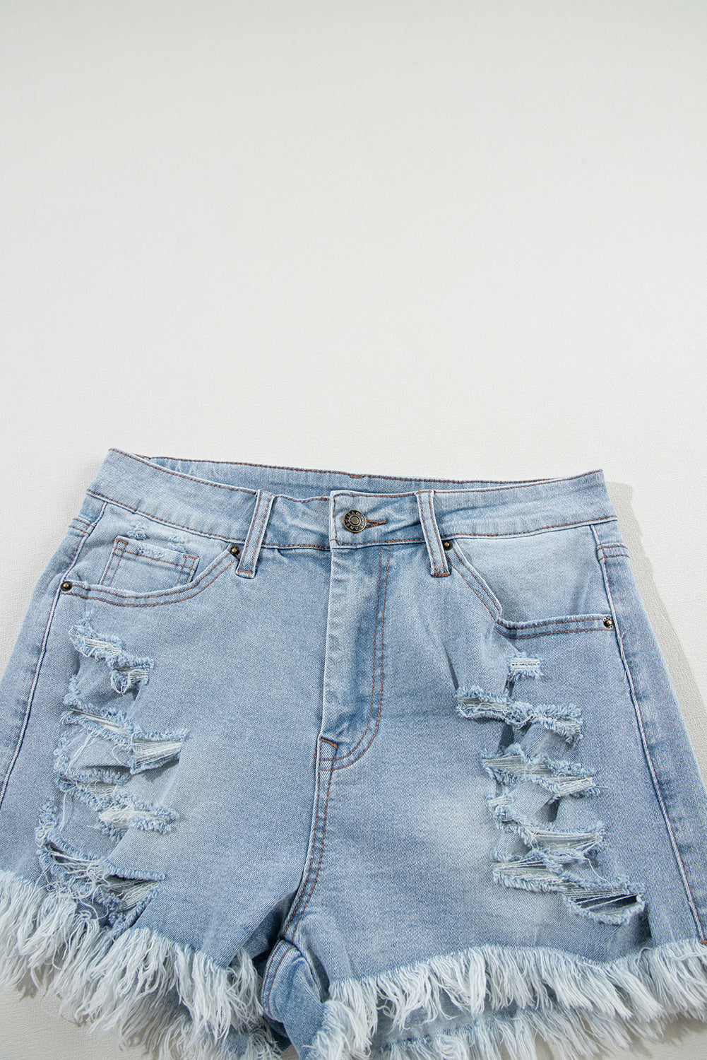Light Blue Distressed High Waist Denim Shorts