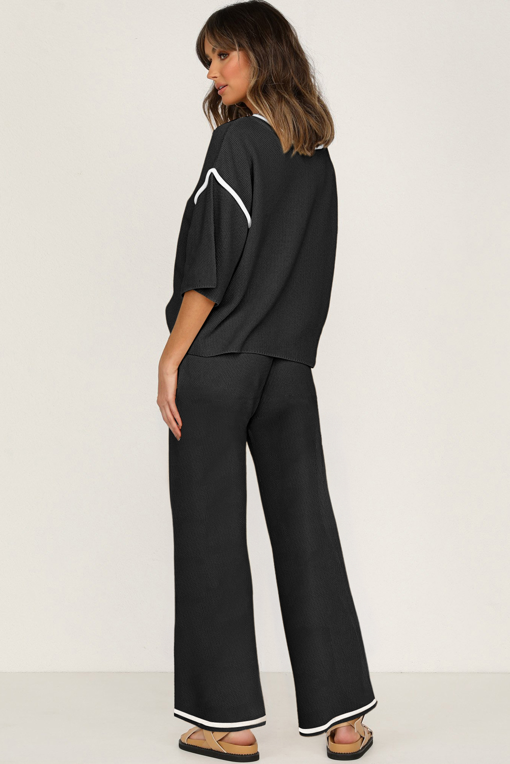 Black Contrast 2pcs Sweater Set
