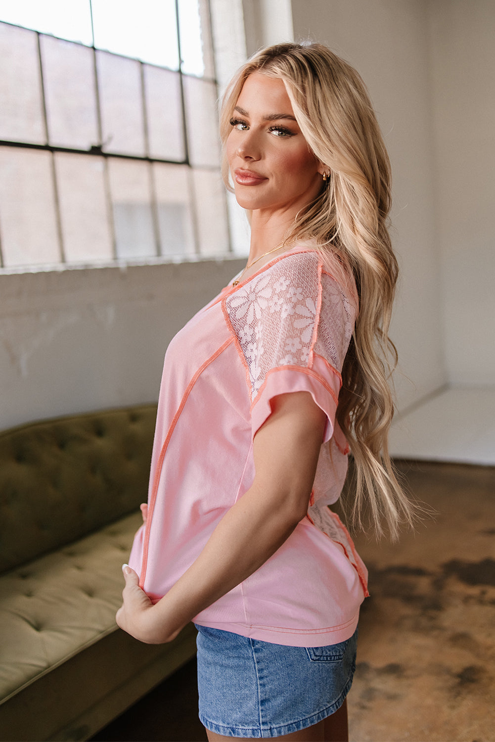 Light Pink Lace T Shirt