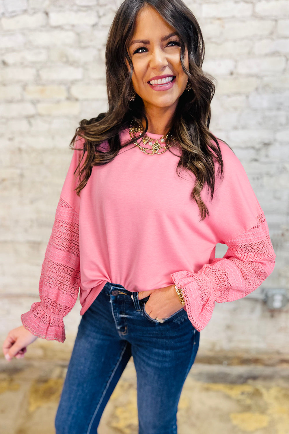 Pink Drop Shoulder Loose Sweatshirt