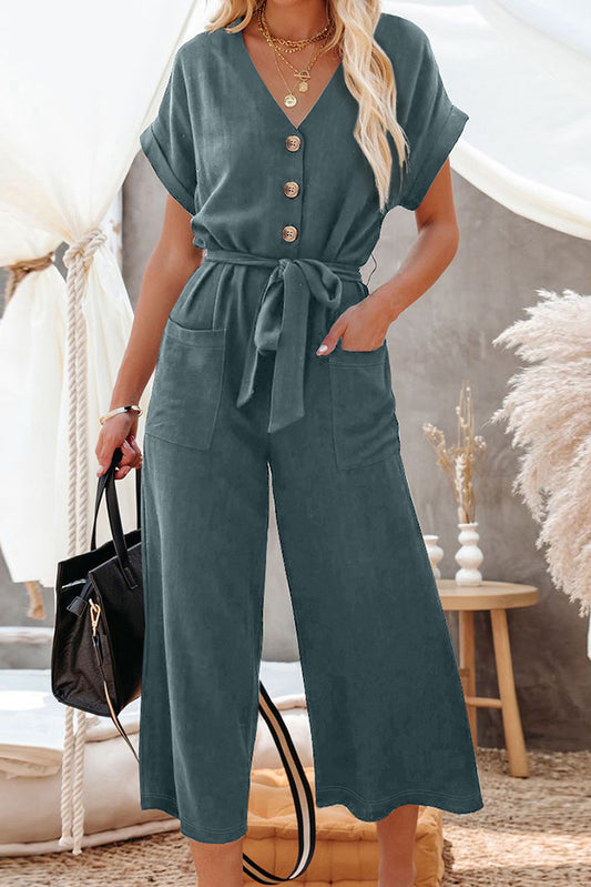 Blue Wide Leg Pocketed Jumpsuit