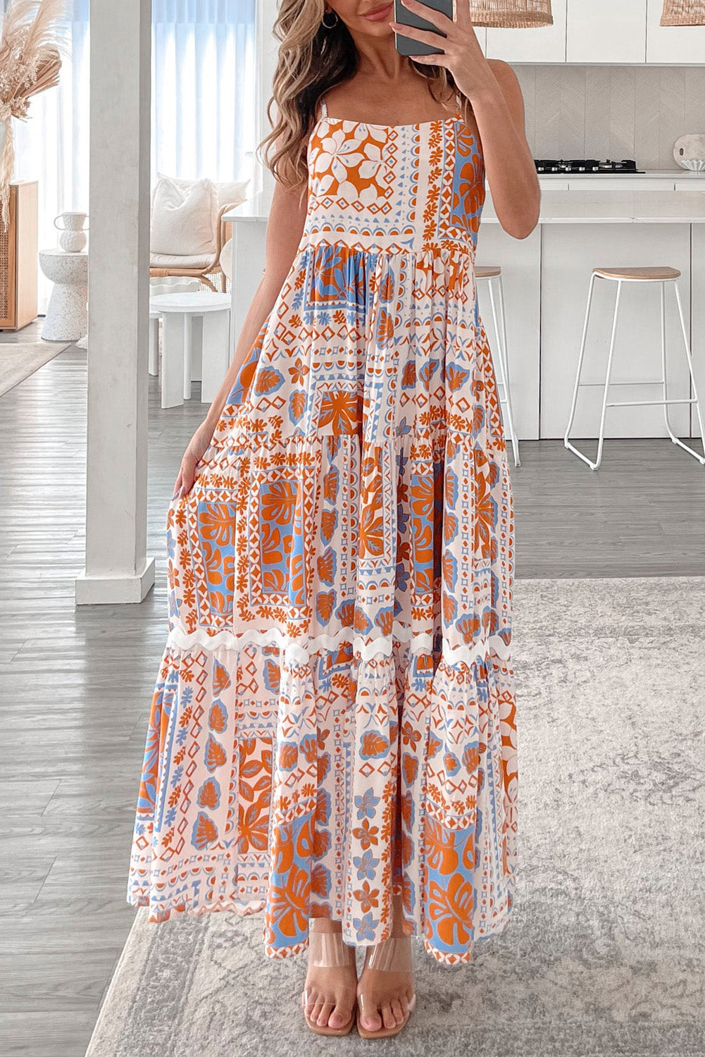 Orange Multi Printed Maxi Dress