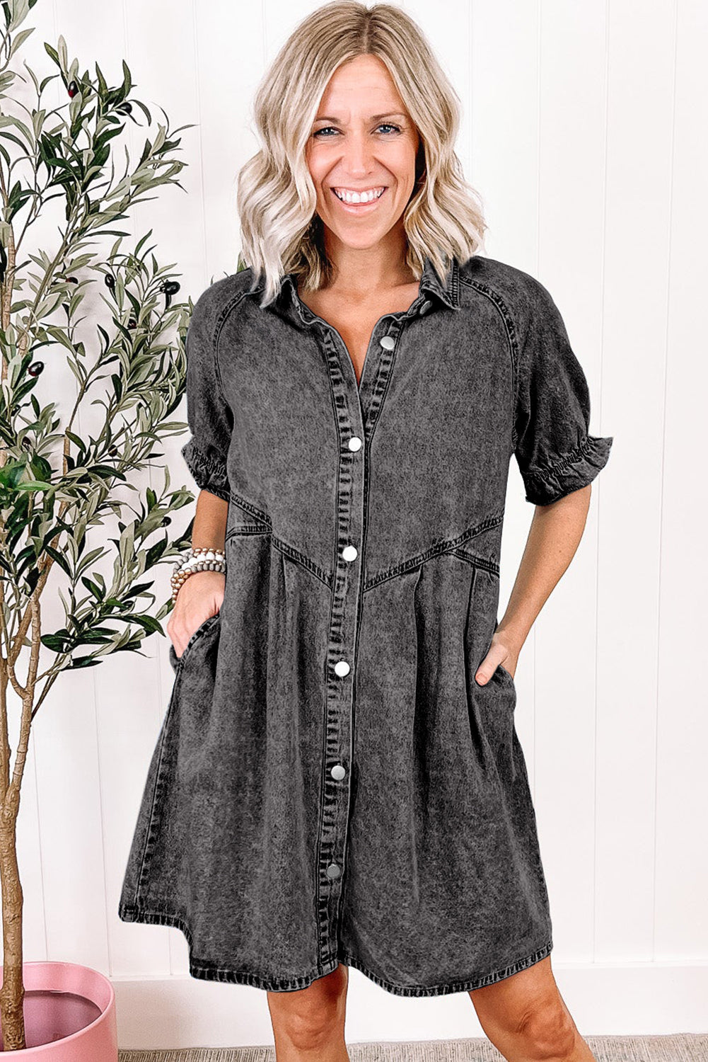 Medium Grey Buttoned Denim Dress