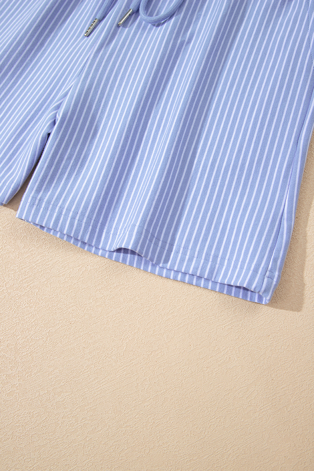 Sky Blue Stripe Shirt and Drawstring Shorts Set