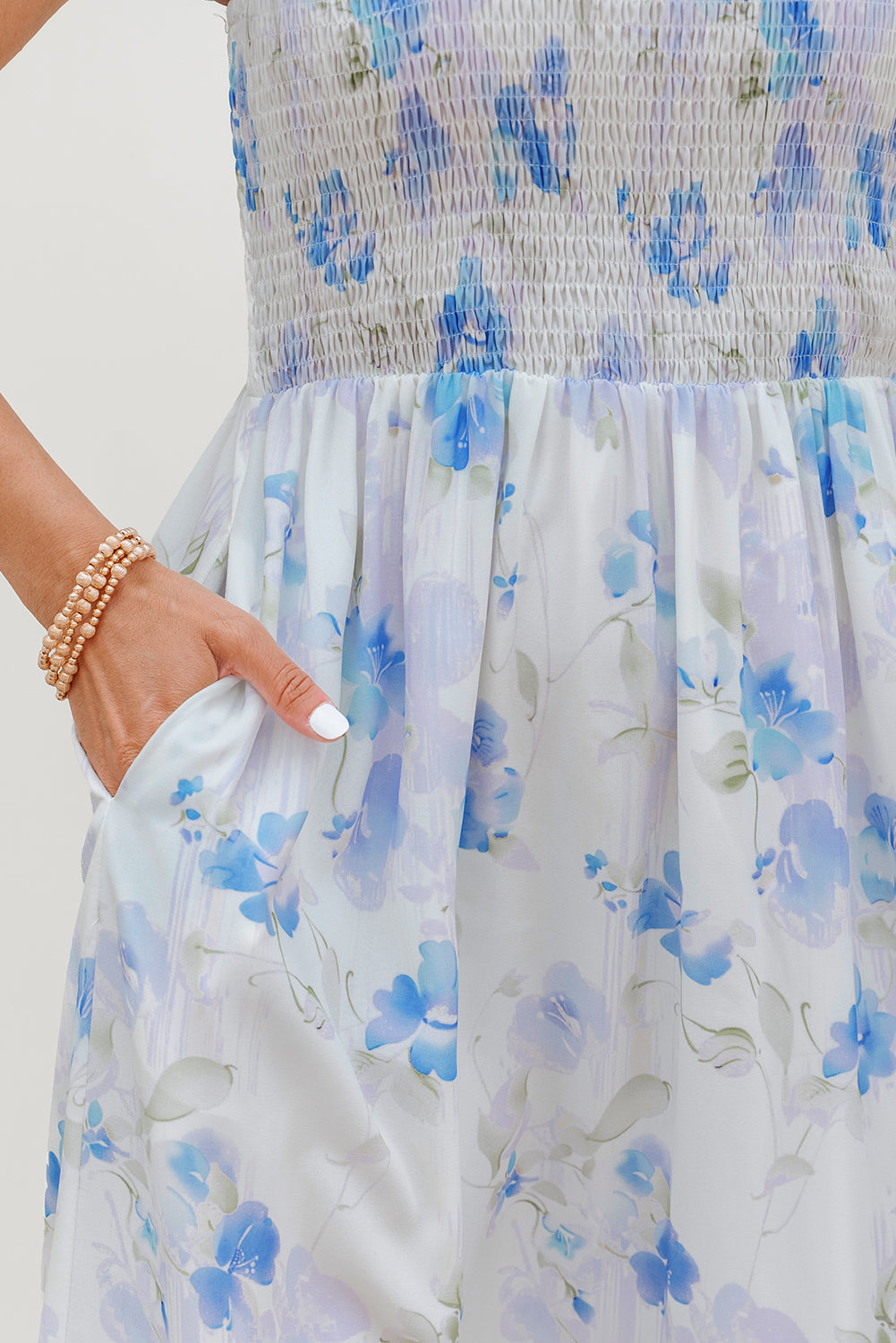 Sky Blue Floral Ruffle Sleeveless Dress
