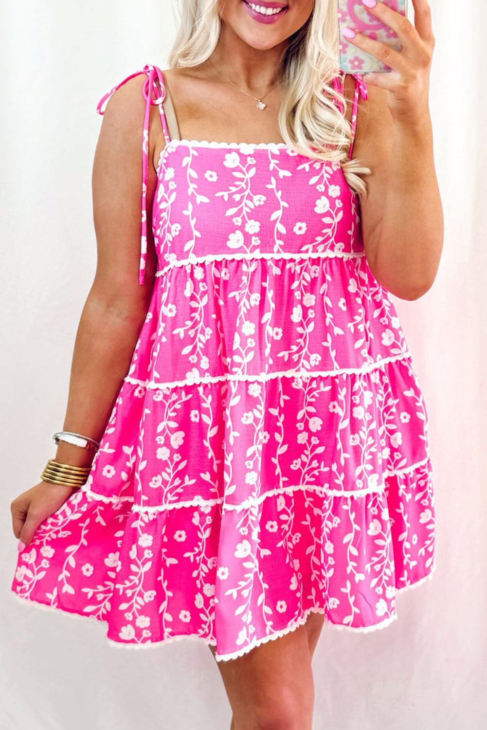 Pink Floral Print Mini Dress