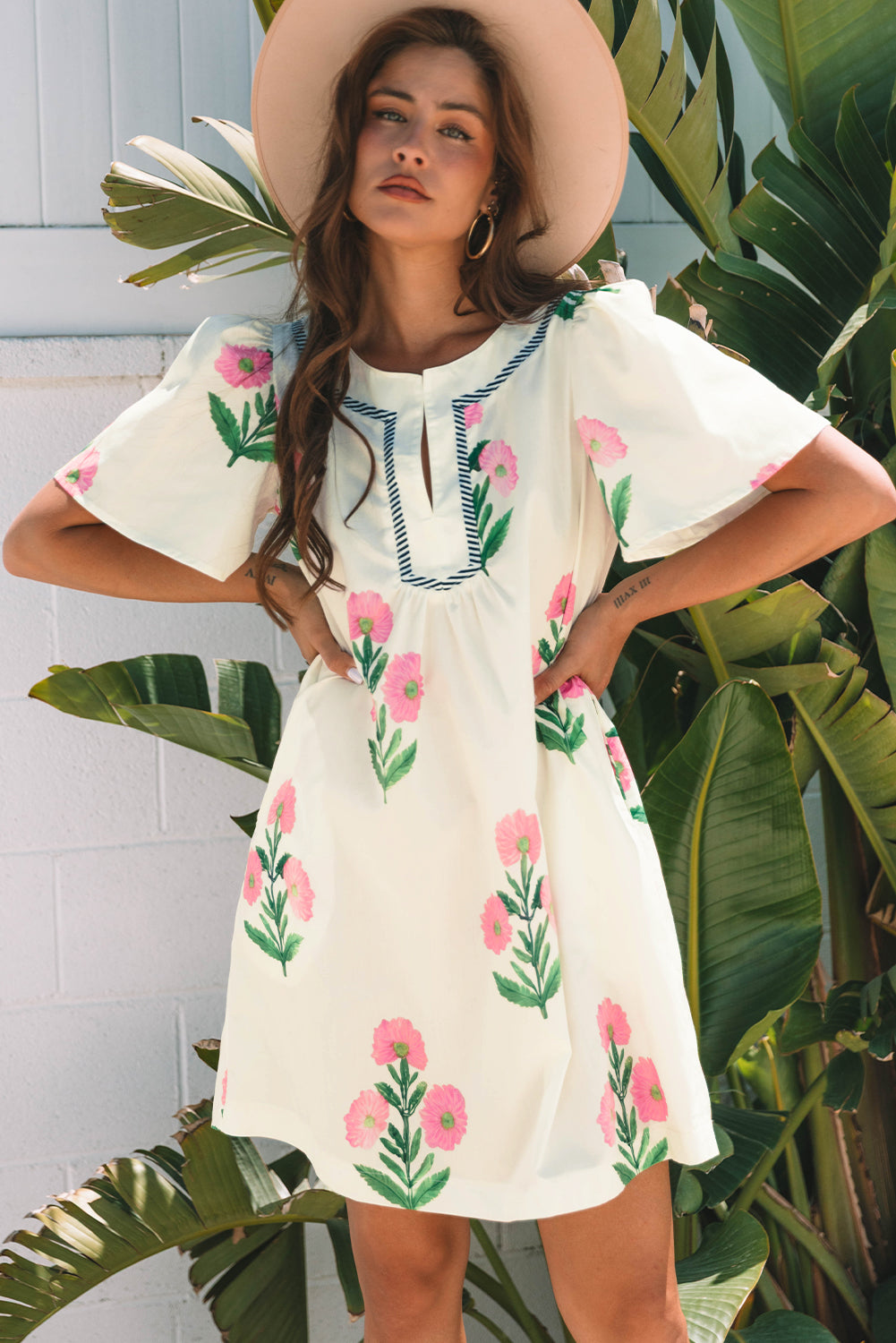 Apricot Floral Mini Dress