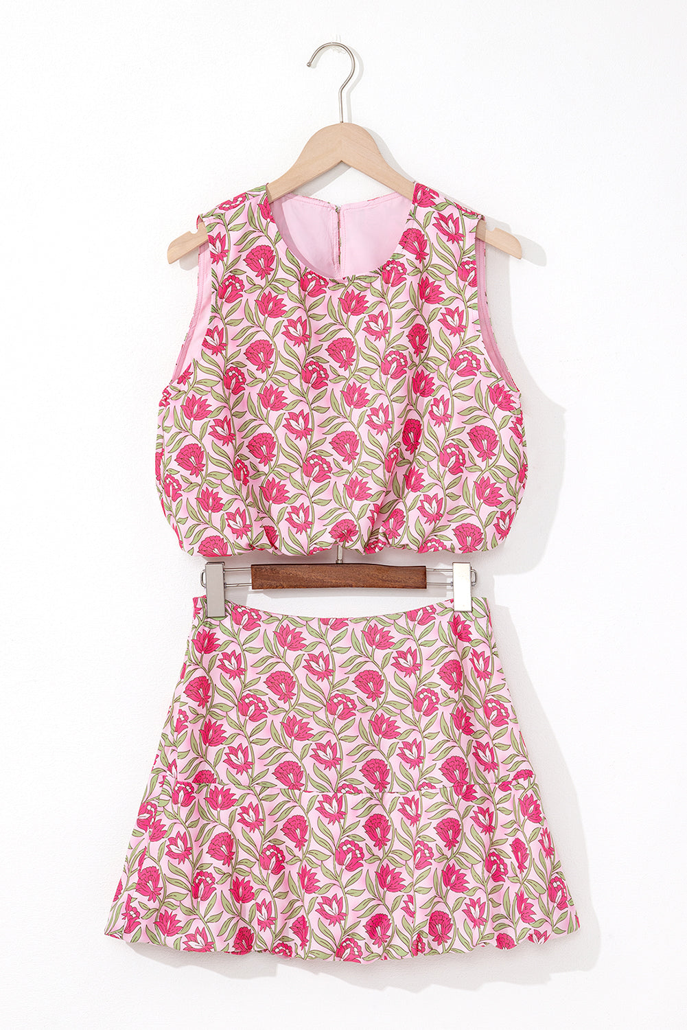 Pink Floral Tank and Mini Skirt Set