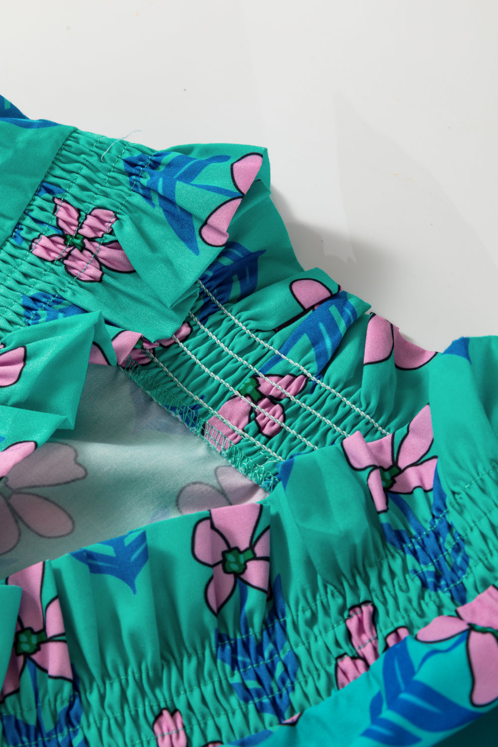 Green Floral Print High Waist Mini Dress