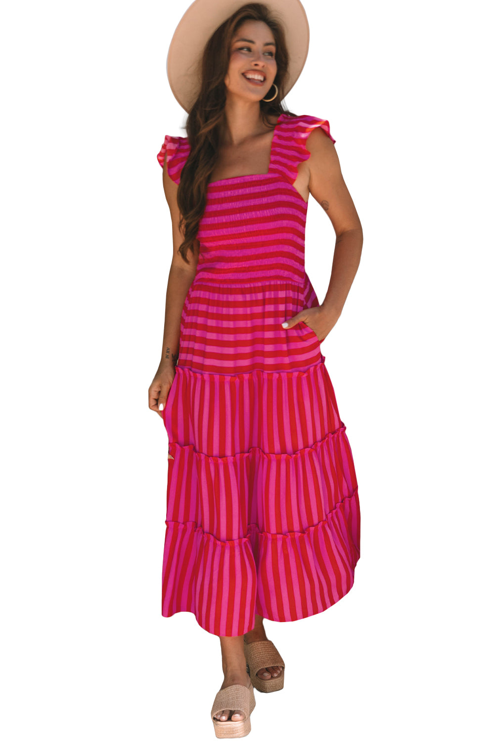 Rose Stripe Tiered Maxi Dress
