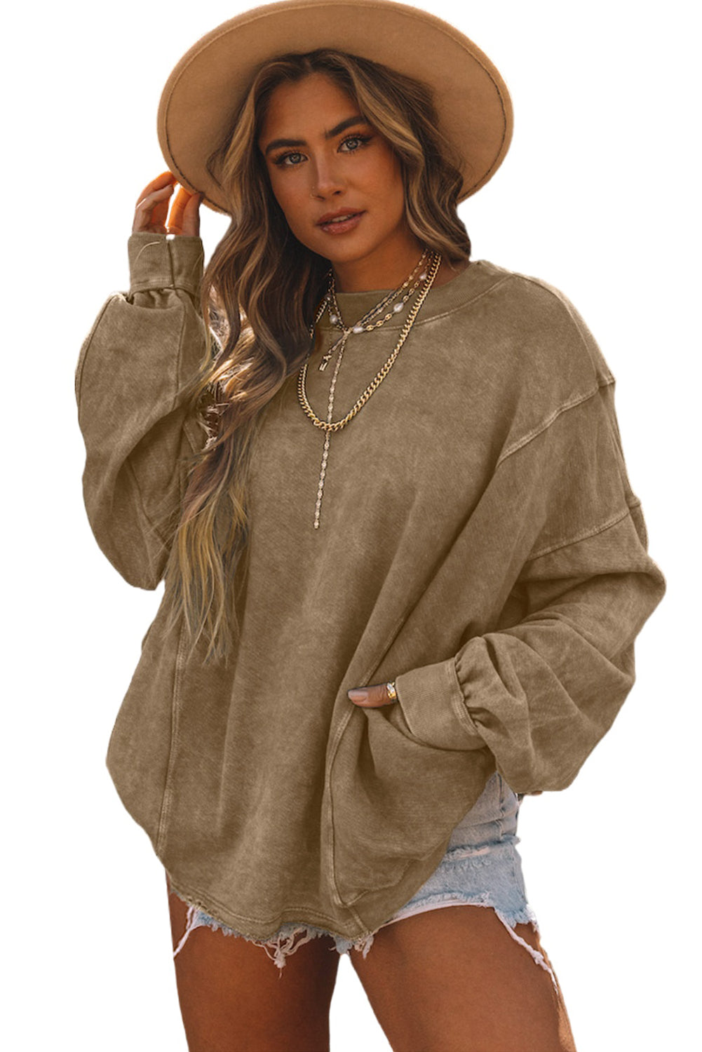 Khaki Open Back Oversized Sweatshirt