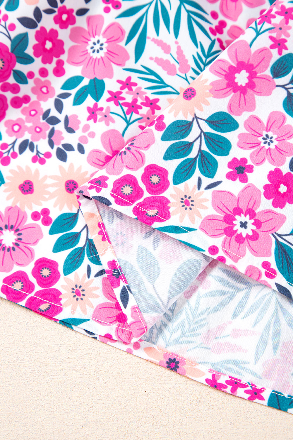 Pink Floral Short Puff Sleeve Dress