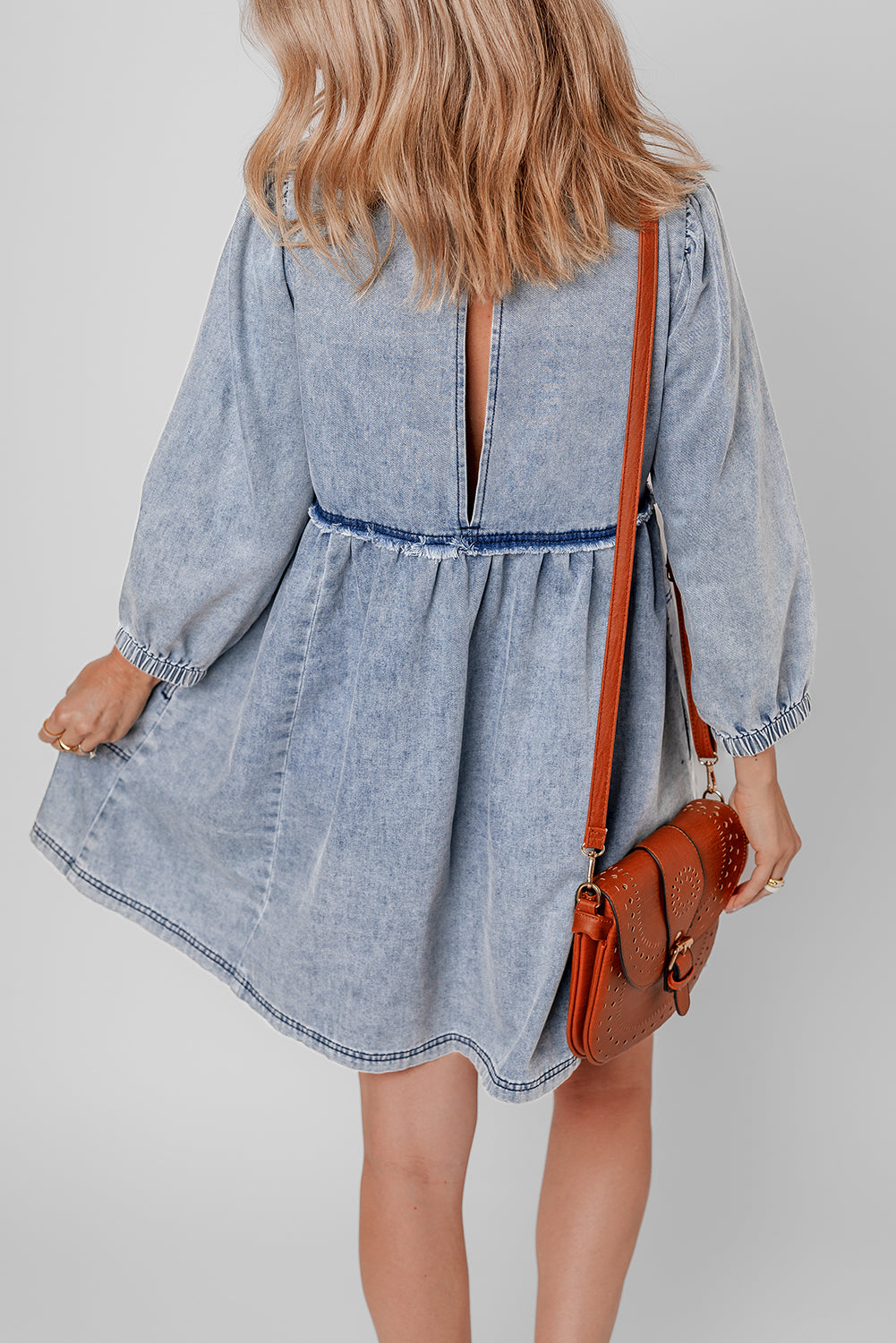 Blue Light Wash Loose Fit Denim Mini Dress