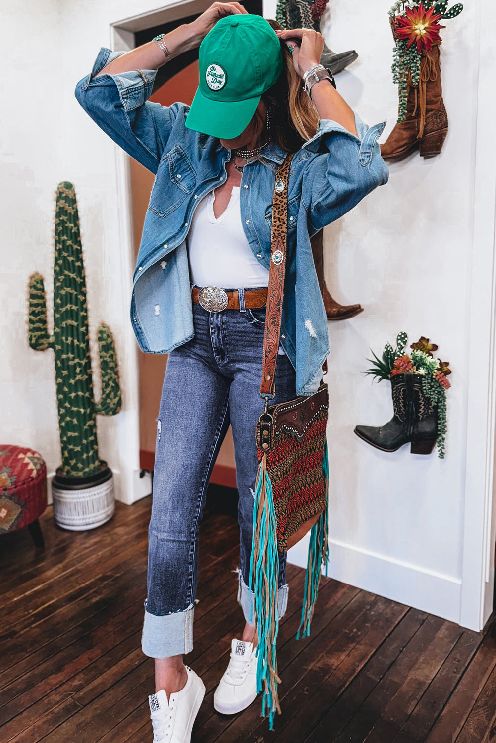 Folded Cuffed High Waist Jeans