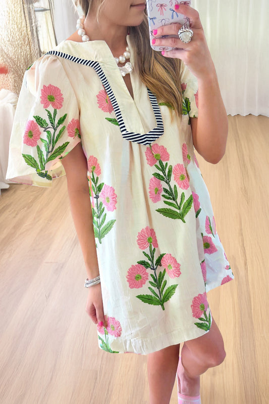 Apricot Floral Mini Dress