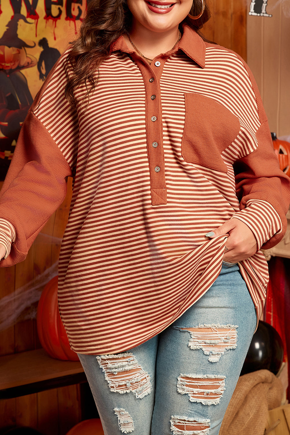 Red Stripe Textured Sweatshirt