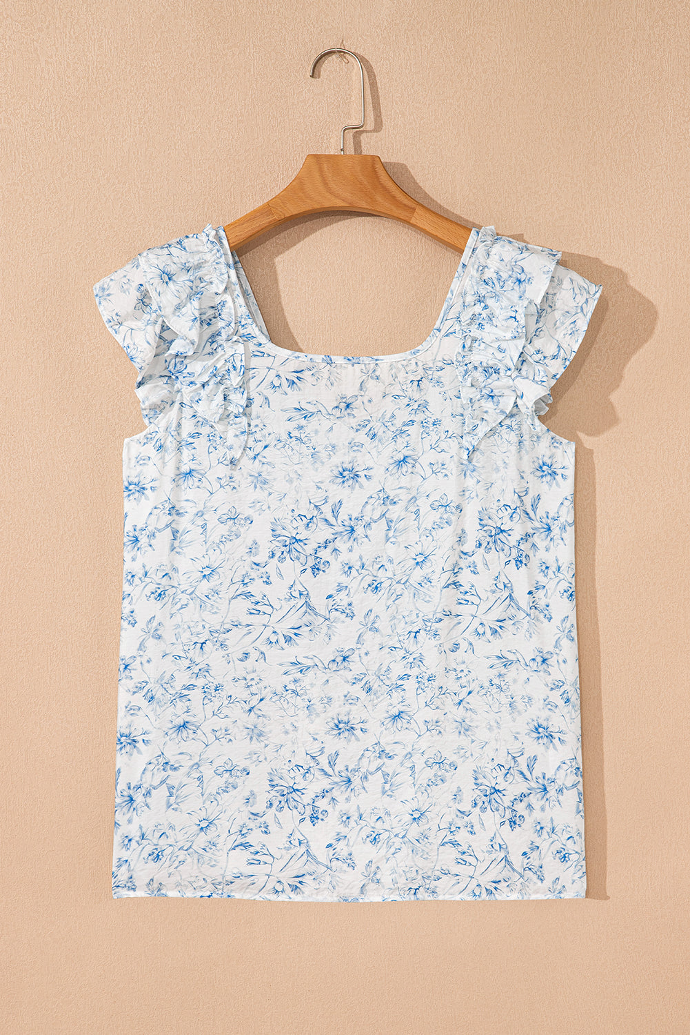 Sky Blue Floral Bow Back Blouse