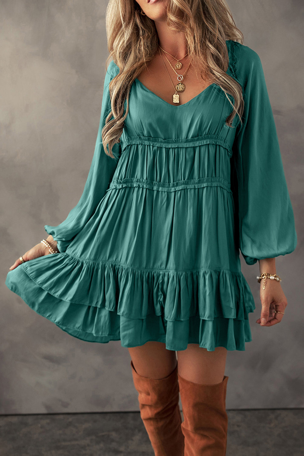 Mist Green Tiered Mini Dress