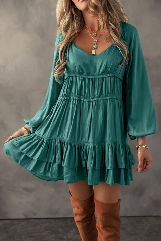 Mist Green Tiered Mini Dress