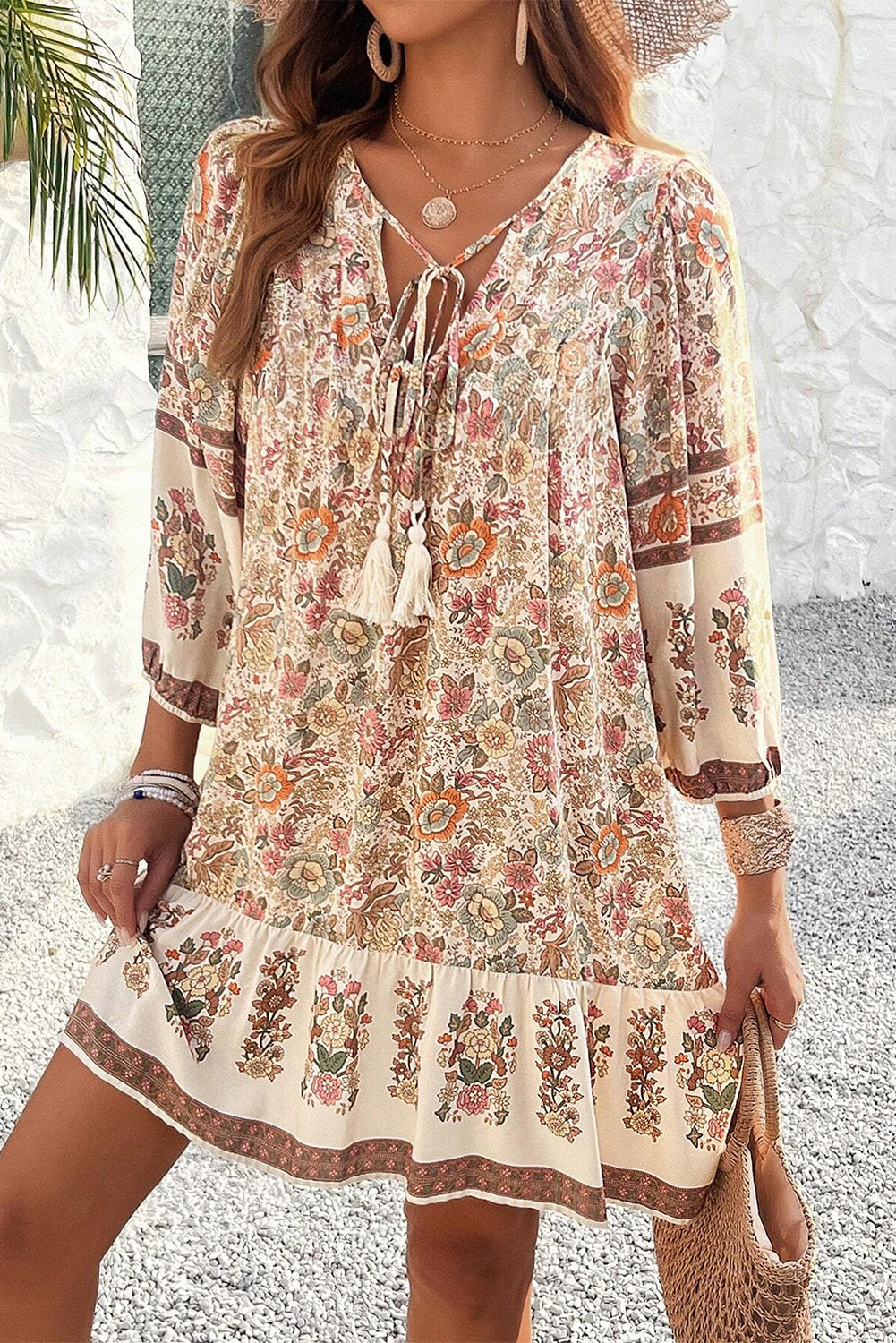 Apricot Floral Loose Mini Dress