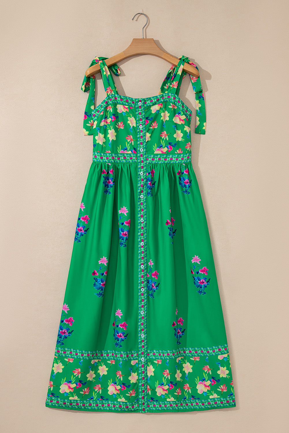 Green Floral Print Midi Dress
