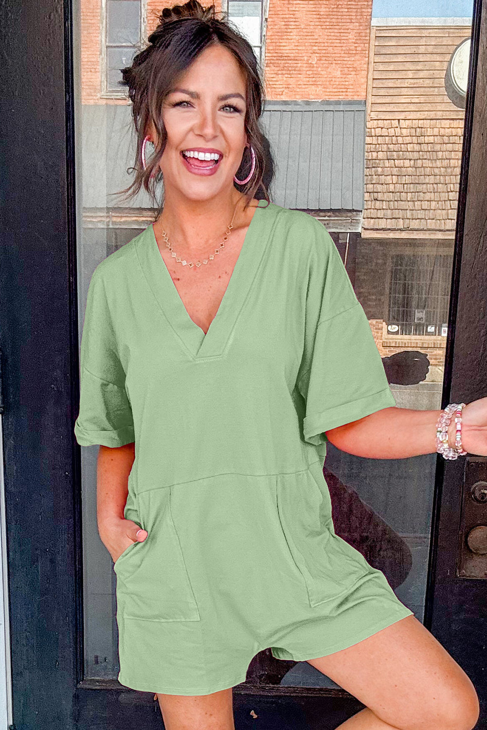 Green Loose Romper
