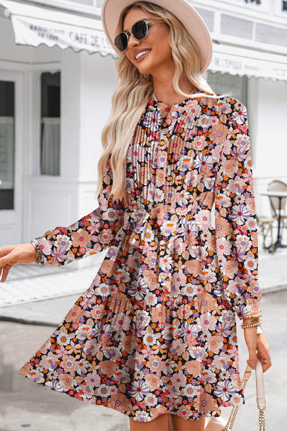 Multicolour Floral Print Mini Dress