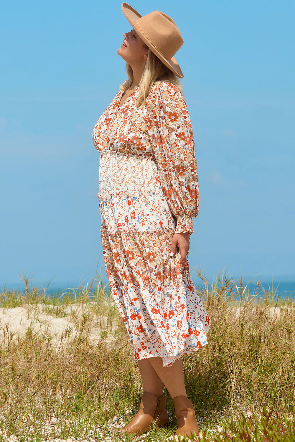 Khaki Floral Tiered Ruffle Maxi Dress