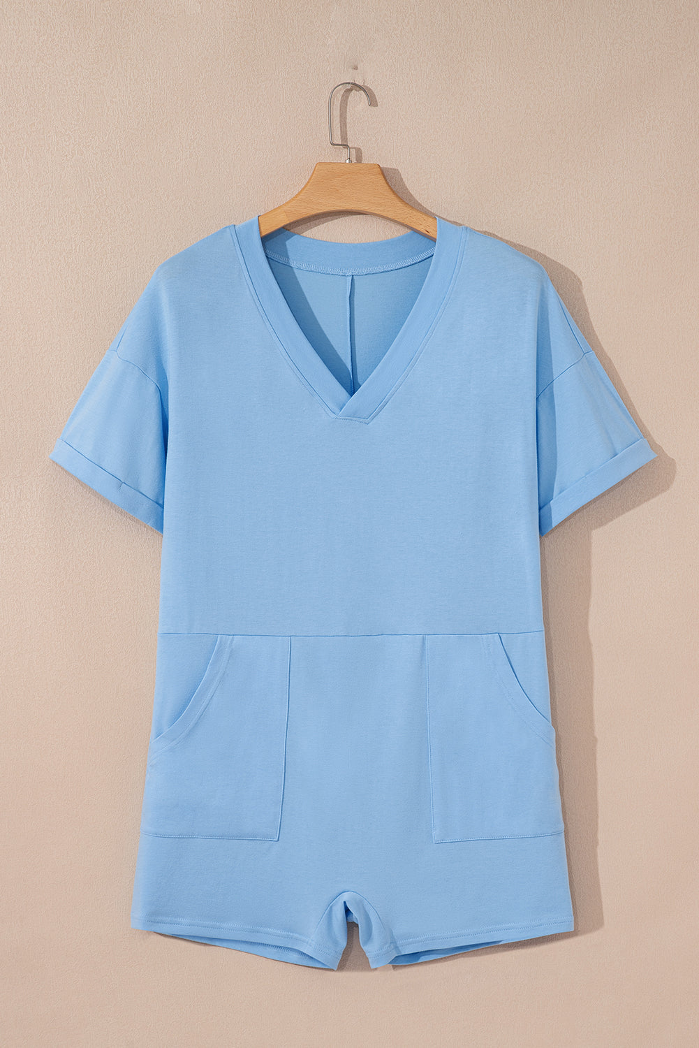 Blue Loose Half Sleeve Romper