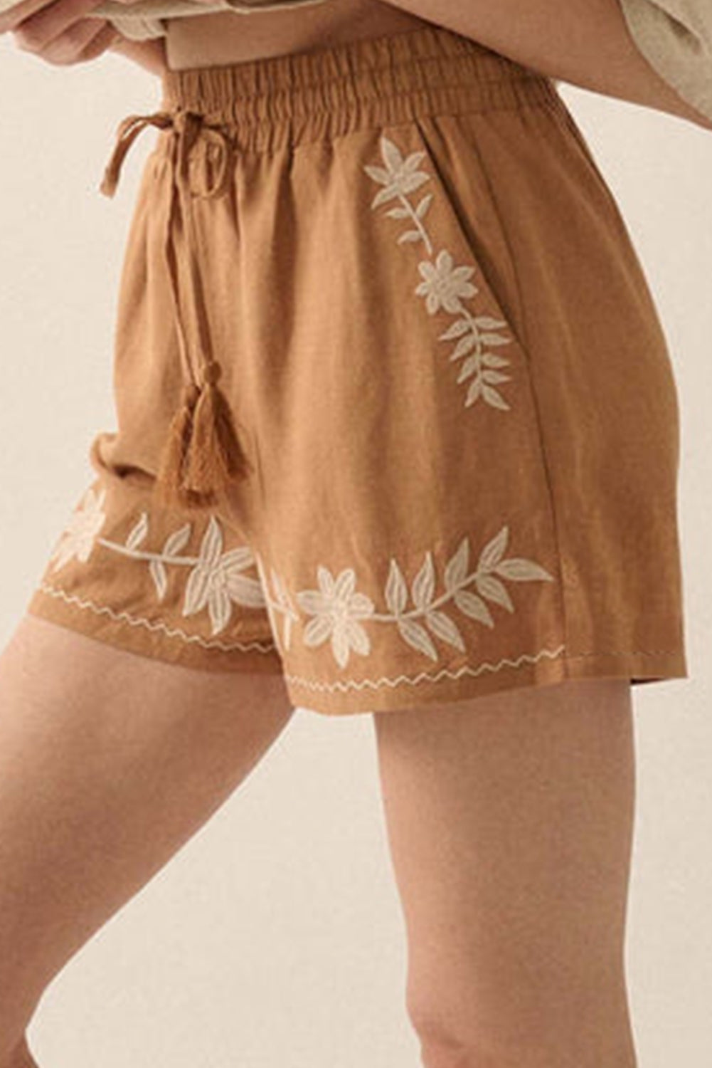 Khaki Embroidered Boho shorts