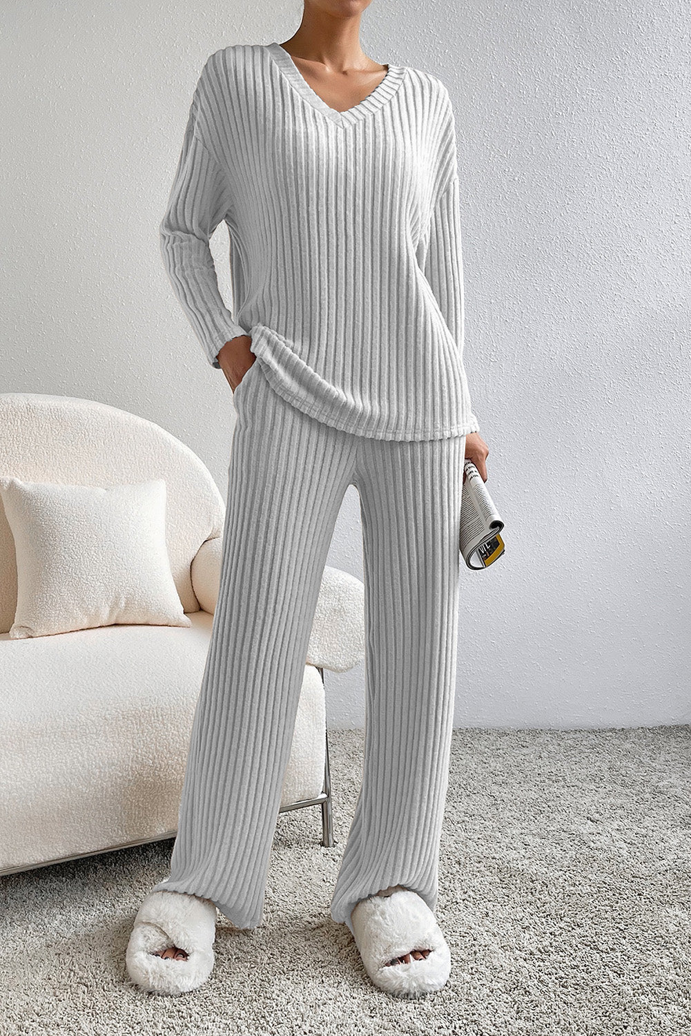 Light Grey Ribbed Set
