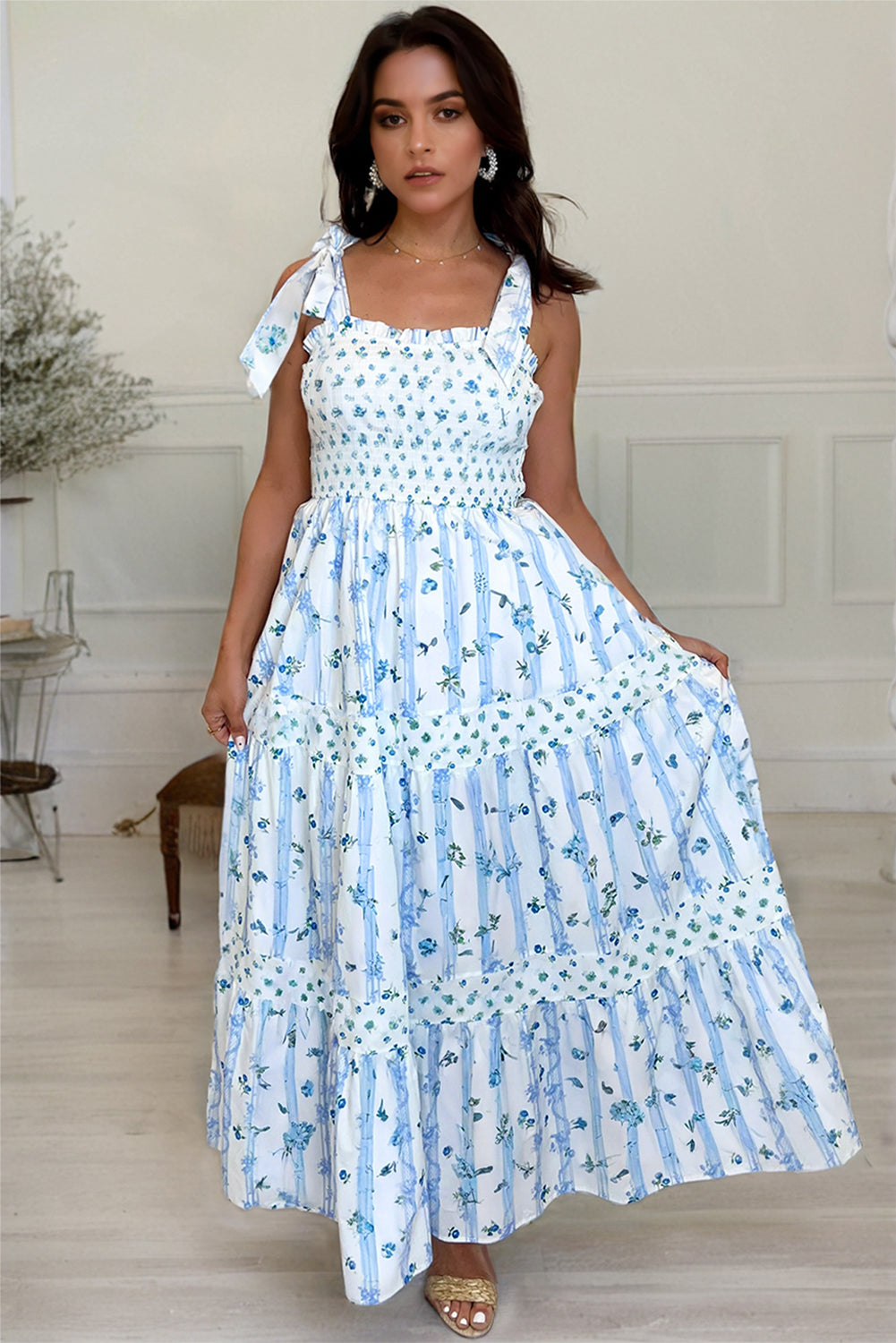 Sky Blue Floral Maxi Dress