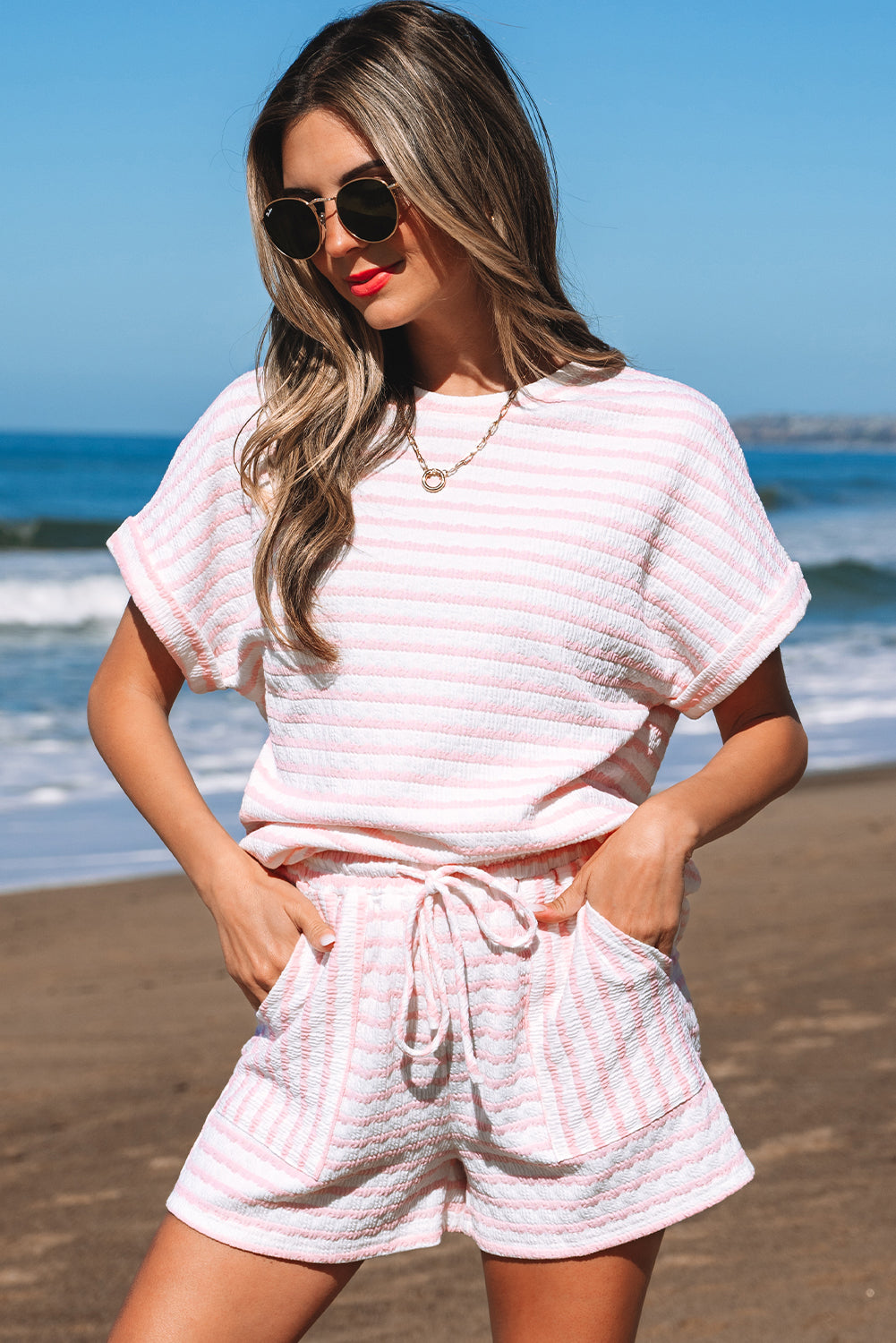 Pink Stripe Top and Shorts Set