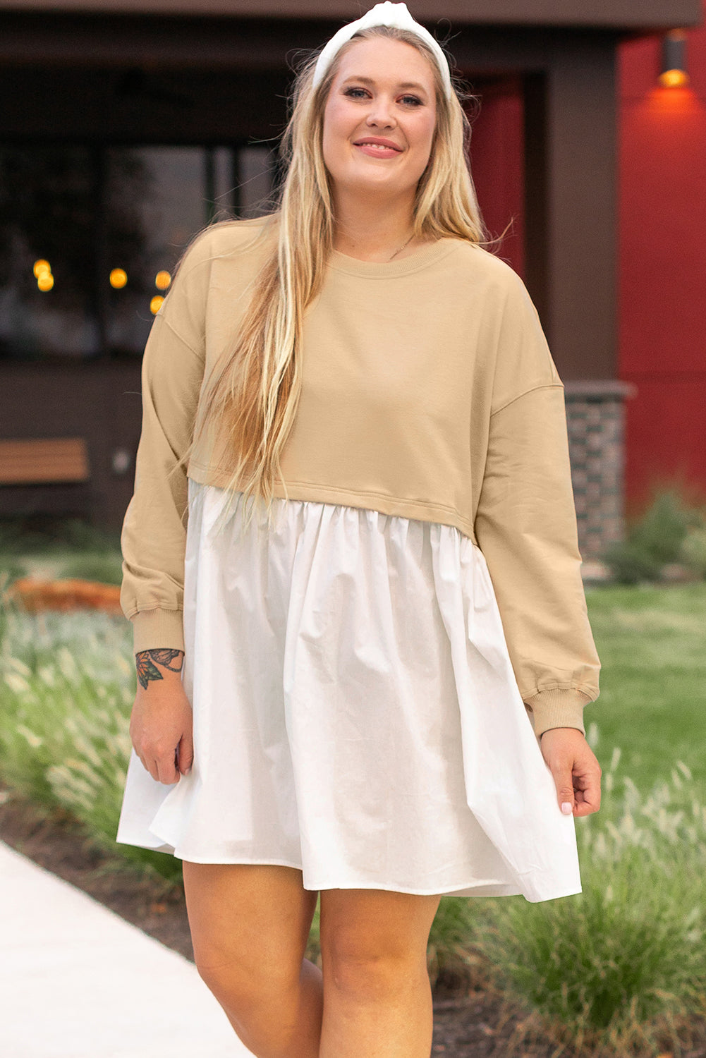 Apricot Color Block Mini Dress
