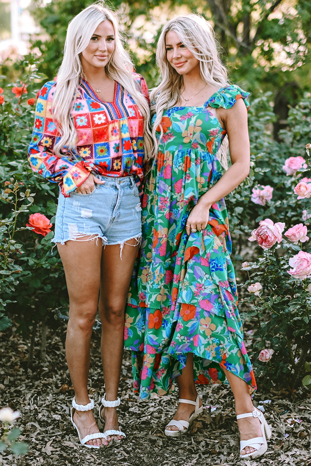 Green Floral Print Maxi Dress