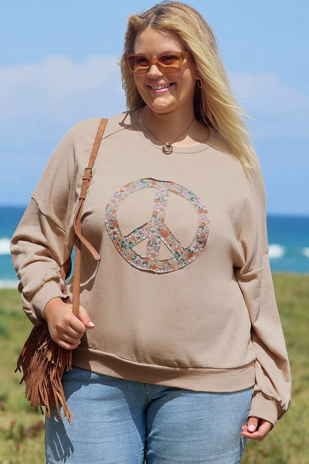 Khaki Floral Peace Sign Sweatshirt