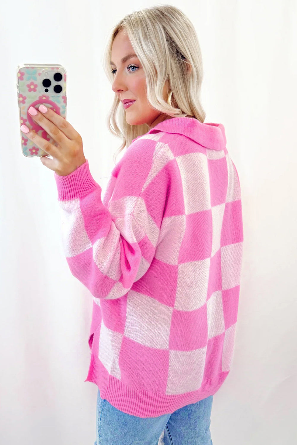 Pink Checkerboard Sweater