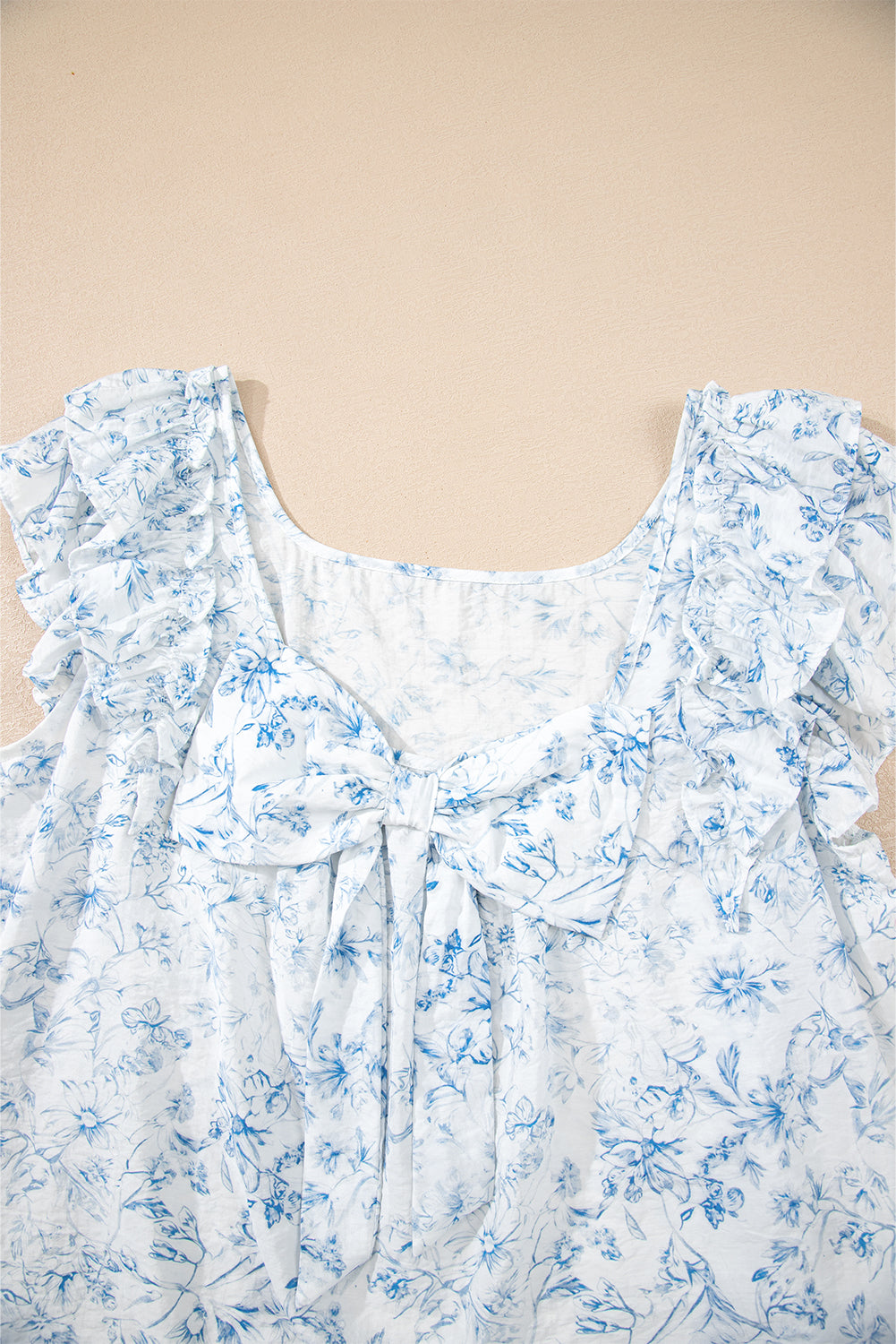 Sky Blue Floral Bow Back Blouse