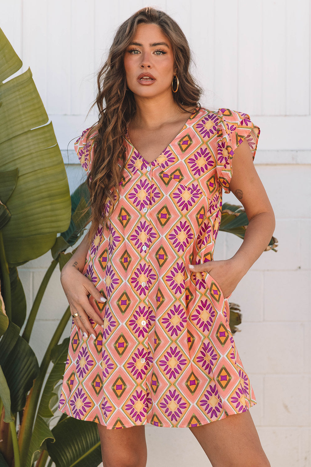 Orange Geometric Floral Mini Dress