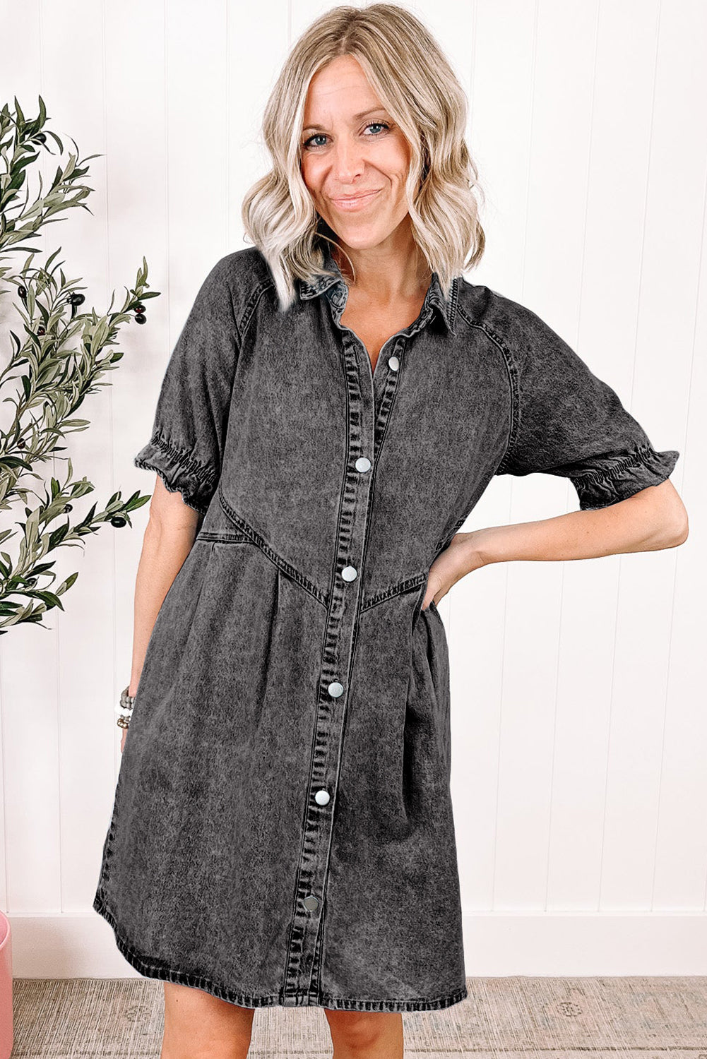 Medium Grey Buttoned Denim Dress