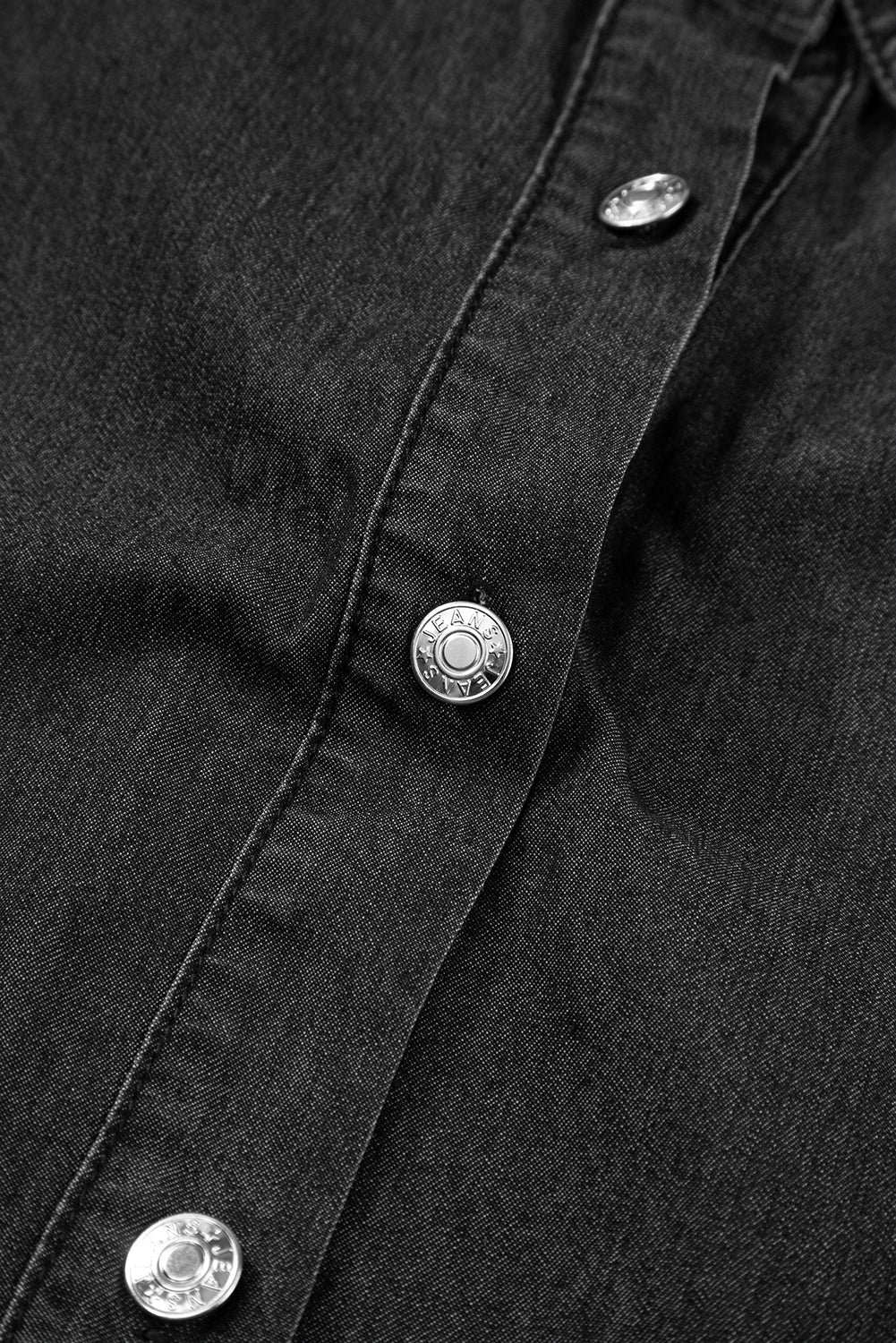 Black Frilled Denim Shirt Dress