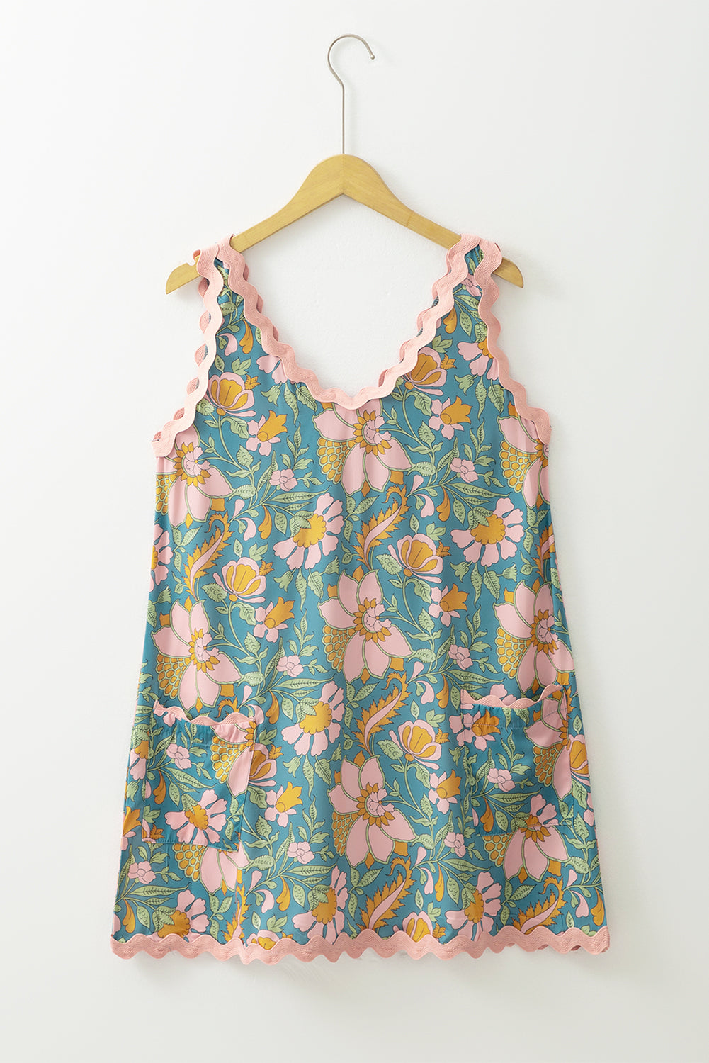 Sky Blue Floral Mini Tank Dress